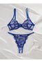 Womens 2 Piece Sexy Cute Underwire Push Up Strappy Heart Embroidered Mesh Sheer Lingerie Set - 3