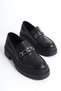Women's Buckle Detailed Saddled Loafer Shoes Daily Moccasin Stylish and Stylish Sole