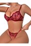 Womens 2 Piece Sexy Cute Underwire Push Up Strappy Heart Embroidered Mesh Sheer Lingerie Set