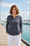 Women's Plus Size Striped V-Neck Skirt Gathered Long Sleeve Blouse / Sweatshirt
