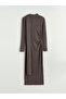 Brown Flowy Collar Gathered Dress - 7