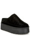 Women Black Rhinestones Embellished Platform Classic Slip-On
