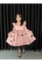 Deluxe Collection Girl's Pink Satin Black Bow Special Design Birthday Evening Dress