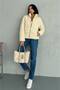 Women's Puffer Coat Plush Embossed Teddy Fabric Beige - 5