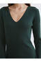 Lcw Vision Green V-Neck Corded Fabric Knitwear Dress - 3