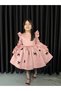 Deluxe Collection Girl's Pink Satin Black Bow Special Design Birthday Evening Dress - 3