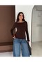 Women's Boat Neck Finger-Looped Long Sleeve Full Stretch Fabric Cotton Viscose Buzzy Body T-Shirt - 6
