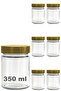 350 ml Jar with Gold Deep Lid 350 Cc Transparent Jam, Marmalade Glass Jar Deep 6 Pieces