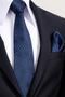 8 cm Classic Wide Hand Made Navy Blue Patterned Handkerchief Tie - 3