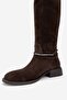 Ansel Brown Suede Genuine Leather Women's Riding Boots with Ankle Strap - 4