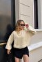Women's Ecru Balloon Sleeve Thick Thessaloniki Knit Oversized Sweater – Soft Texture, Keeps Warm 1700 - 7