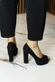 Carolina Black Suede Open-Front Round-Toe Thick Platform Heeled Shoes - 5