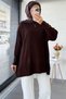 Corded Fabric Oversized Women's Sweater - Brown