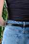 Women's Black Leather Belt - Stylish Belt with White Double Ring Buckle - 6