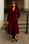 Women's Winter Belted Long Double-Breasted Burgundy Cashmere Coat - 4