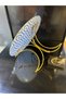 Glass Decorative Display Stand with Line Detail Metal Gold Legs, Stand, Kura Piped K - 9