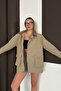 Women's Velvet Collar Stylish Lining Detailed Zippered Double Pocket Trendy Jacket - 4