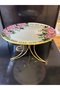 Glass Design Metal Leg Presentation Plate, Moon-Shaped Metal Leg and Decorative Glass Rose Pattern on Top - 6