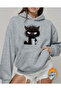 Hooded Sweatshirt with Cat Print Detail