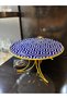 Glass Decorative Display Stand with Line Detail Metal Gold Legs, Stand, Kura Piped K - 6