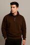 Men's Thick 3 Thread D Mock Neck Half Zipper Winter Sweatshirt with Fleece Inside