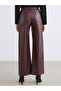 Burgundy Loose Fit Women's Leather-Look Pants - 4