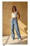 Women's Lace-Up Elastic Waist Light Blue High Waist Wide Leg Loose, Loose Palazzo Jean Pants