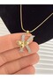 Zircon Stone, Gold Color, Bee Detail, Stylish Design Steel Letter Necklace - 2