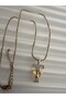 Zircon Stone, Gold Color, Bee Detail, Stylish Design Steel Letter Necklace - 4