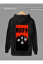 Kiss Printed Cotton Long Sleeve Fleece-Lined 3 Yarn Hooded Rock Sweatshirt