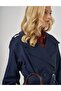 Epaulette Detailed Belted Trench Coat Dark Navy Blue - 6