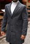 Men's Patterned Anthracite Regular Fit Cashmere Coat with Flap Pocket Detail - 3