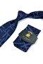 Navy Blue - Blue Motif Pattern Classic Tie with Handkerchief Kk13310 - 2