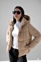 Women's Black Puffer Coat Drawstring K Hooded Relax Fit