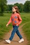 Roya 190-11-25 Girl's Embroidered Floral Pattern Crew Neck Sweatshirt, Age 11/14 - 4