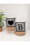 Gray Colored Black Heart Letter B Digital Print Throw Pillow Case