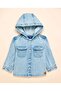 Washed Hooded Denim Shirt With Button Closure