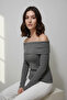 Women's Madonna Collar Fleece-Lined Gray Blouse