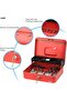 X-Large Cash Box with Key, Coin Tray, Lockable Money Box (Red) - 3
