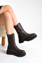 Brown Leather Short Women's Boots Elastic Thick Soled Waterproof Harper - 7