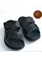 Black Genuine Leather Men's Velcro Slippers Ultra Orthopedic Soft Lightweight Daily Comfortable Black Slippers - 2