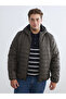 Khaki Large Size Standard Fit Hooded Men's Puffer Jacket