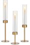 Glass Hurricane Candleholder Set of 3 - Gold Ribbed Glass Candlesticks