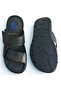 Black Genuine Leather Men's Velcro Slippers Ultra Orthopedic Soft Lightweight Daily Comfortable Black Slippers - 5
