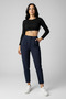 Women's High Waist Double Button Carrot Model Ankle Length Crepe Trousers – Navy Blue