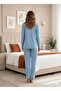 Long Sleeve Piped Shirt Collar Modal Cotton Pajama Set Lna30Ptly01 - 3