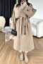 Camel Shoulder Long Apolleted Polyviscon Long Trench Coat 9476