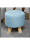 OneDcor Round Ottoman Footrest Stool - Soft Padded Pouf with Removable Cover & Wooden Legs (Blue)