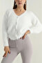 White Women's Plush-Looking Soft V-Neck Buttoned Knitwear Cardigan