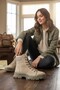 9375 Beige Genuine Nubuck Leather Zippered Lace-Up Women's Boots